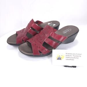 Clarks Bendables Casual Open Toe Wedge Slide Sandal Womens Size 5 60489 Red